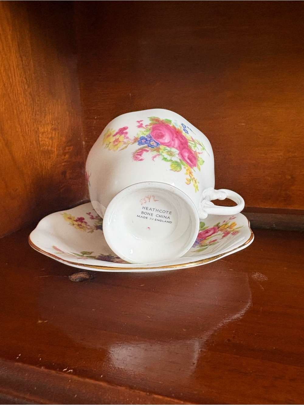 Pink Floral Bone China Teacup and Saucer